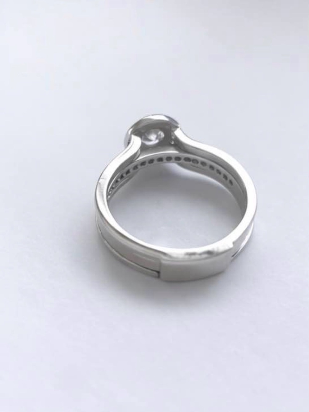 Elegant Silver-Tone Halo Engagement Ring with Clear Stones - White - Picture 3 of 4